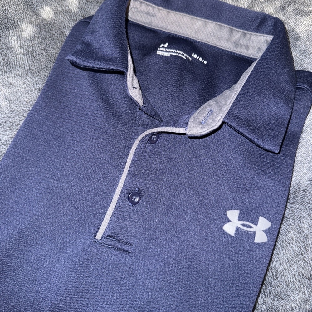 Under Armour Mens Navy Blue HeatGear Loose Short Sleeve Golf Polo Shirt Large
